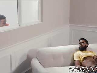 Interracial Bearded black jock rides huge cock after he rimmed his lover