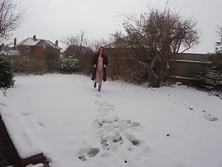 Pregnant wife Flashing Naked in the Snow
